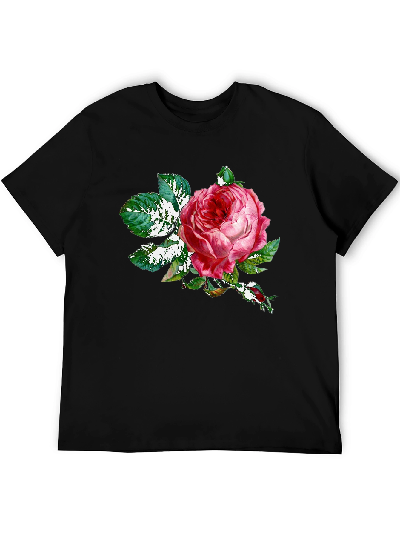 Rose Graphic Tee - Black Cotton T-Shirt