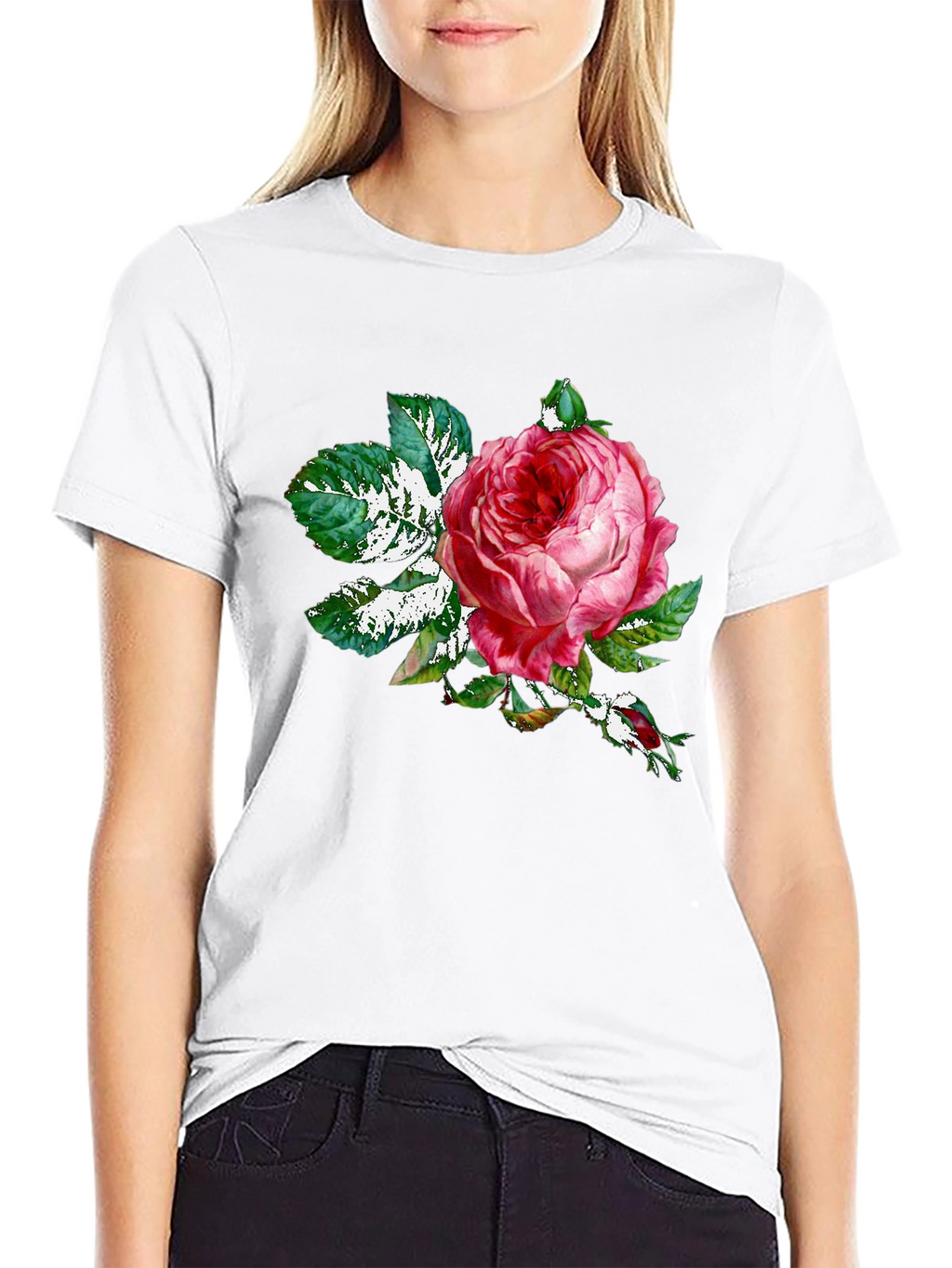 Rose Graphic Tee - Black Cotton T-Shirt
