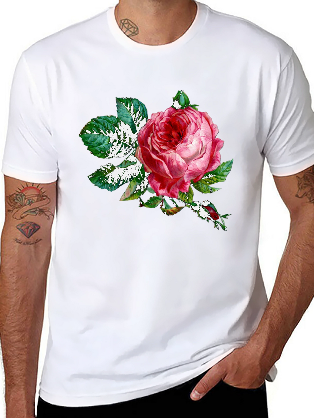 Rose Graphic Tee - Black Cotton T-Shirt