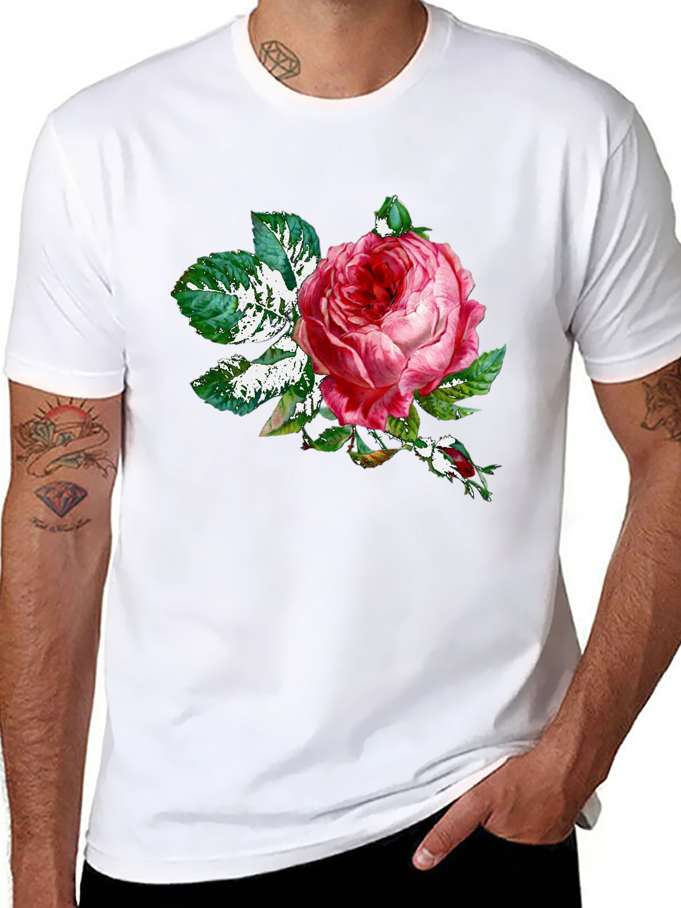 Rose Graphic Tee - Black Cotton T-Shirt