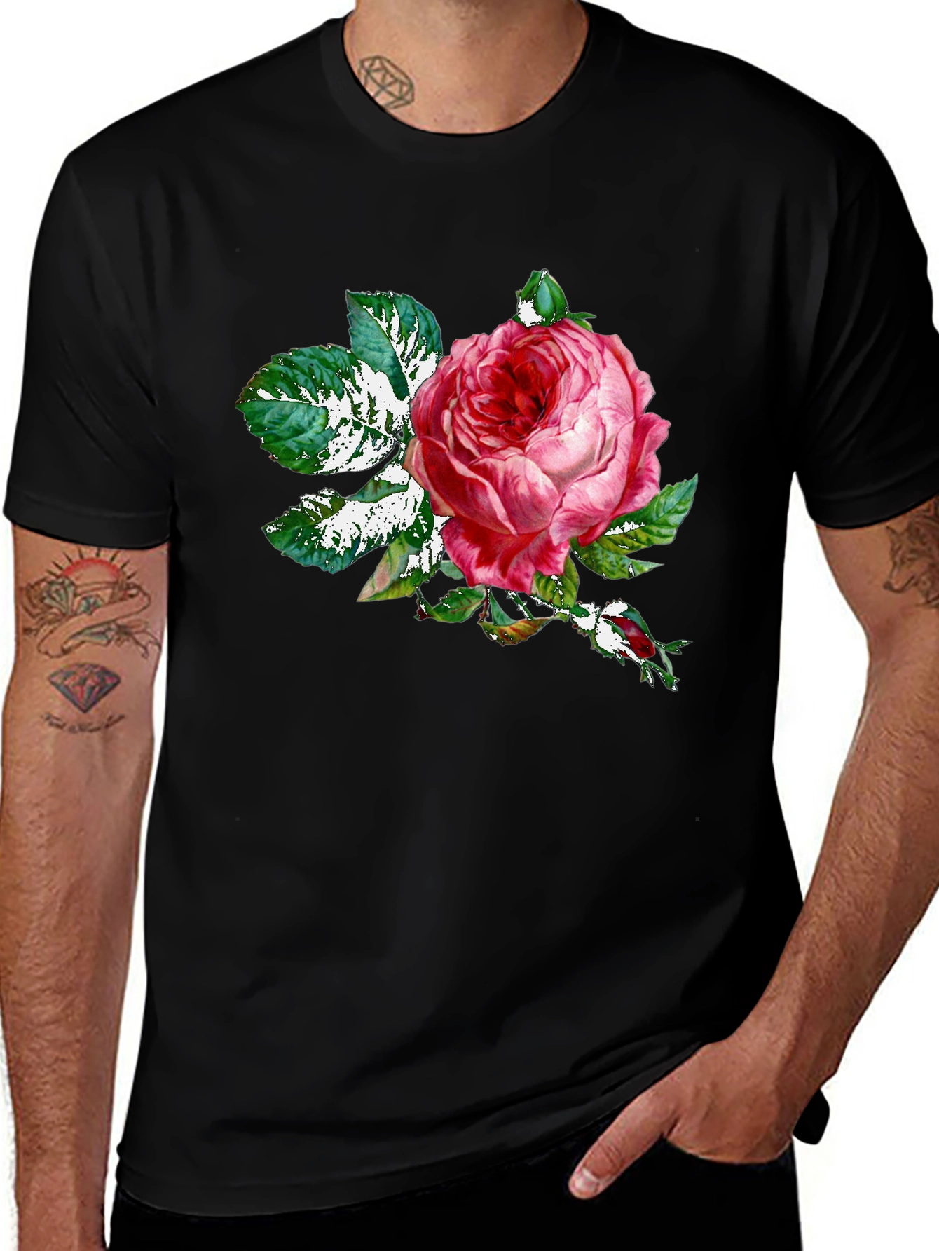Rose Graphic Tee - Black Cotton T-Shirt