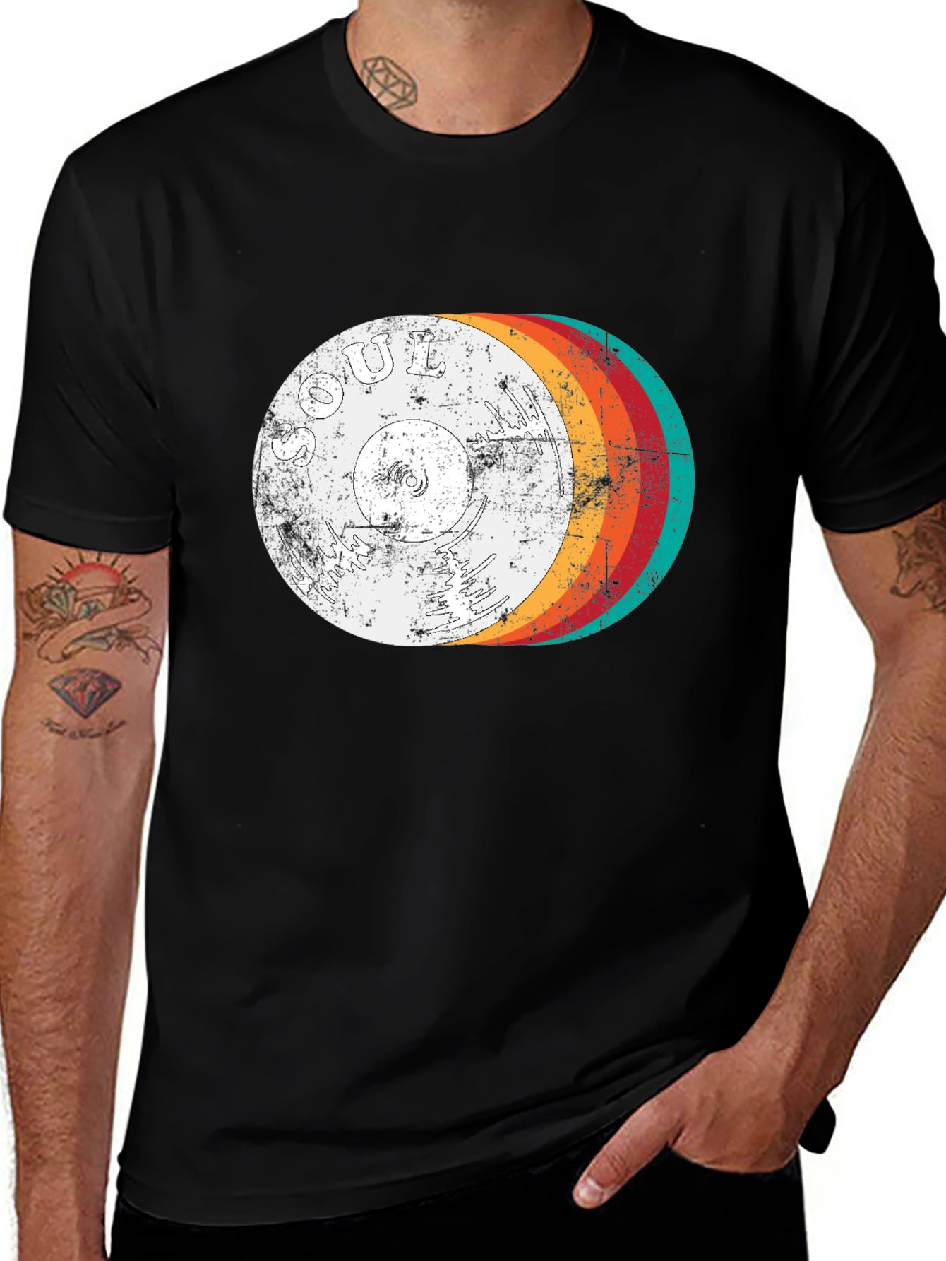 Retro Soul Music Record Graphic Tee - Black