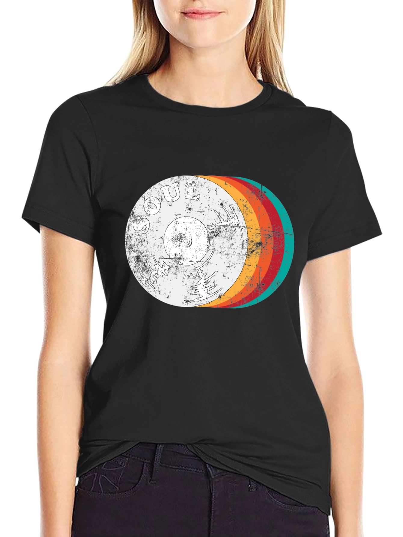 Retro Soul Music Record Graphic Tee - Black