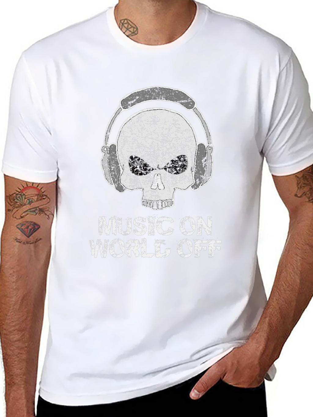 Music On World Off Skull Graphic Tee