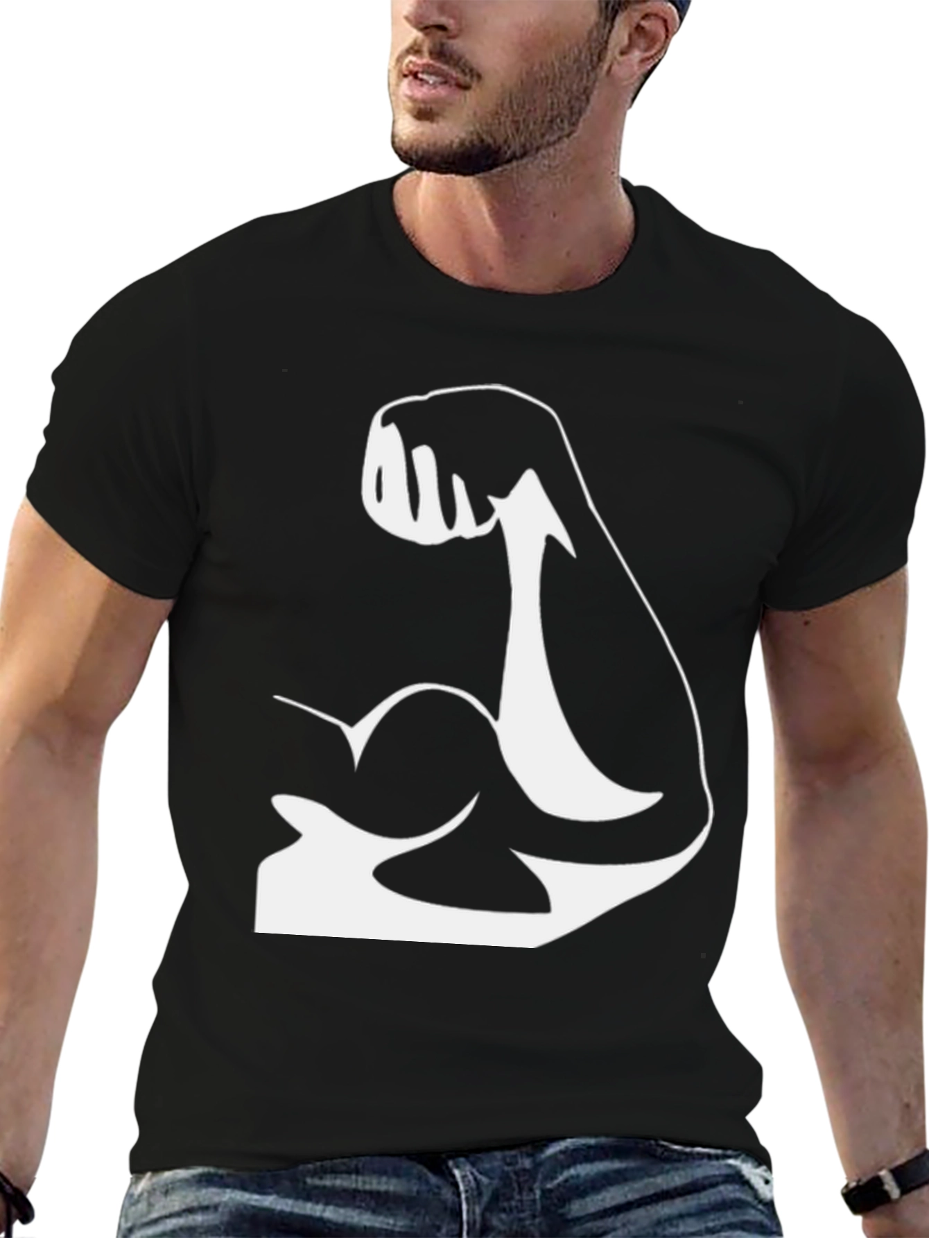 Muscle Graphic Tee - Black Cotton T-Shirt