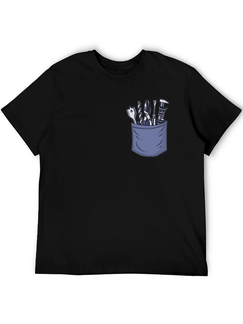 Mens Black T-Shirt with Tool Pocket Graphic