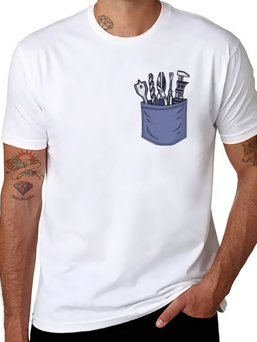 Mens Black T-Shirt with Tool Pocket Graphic