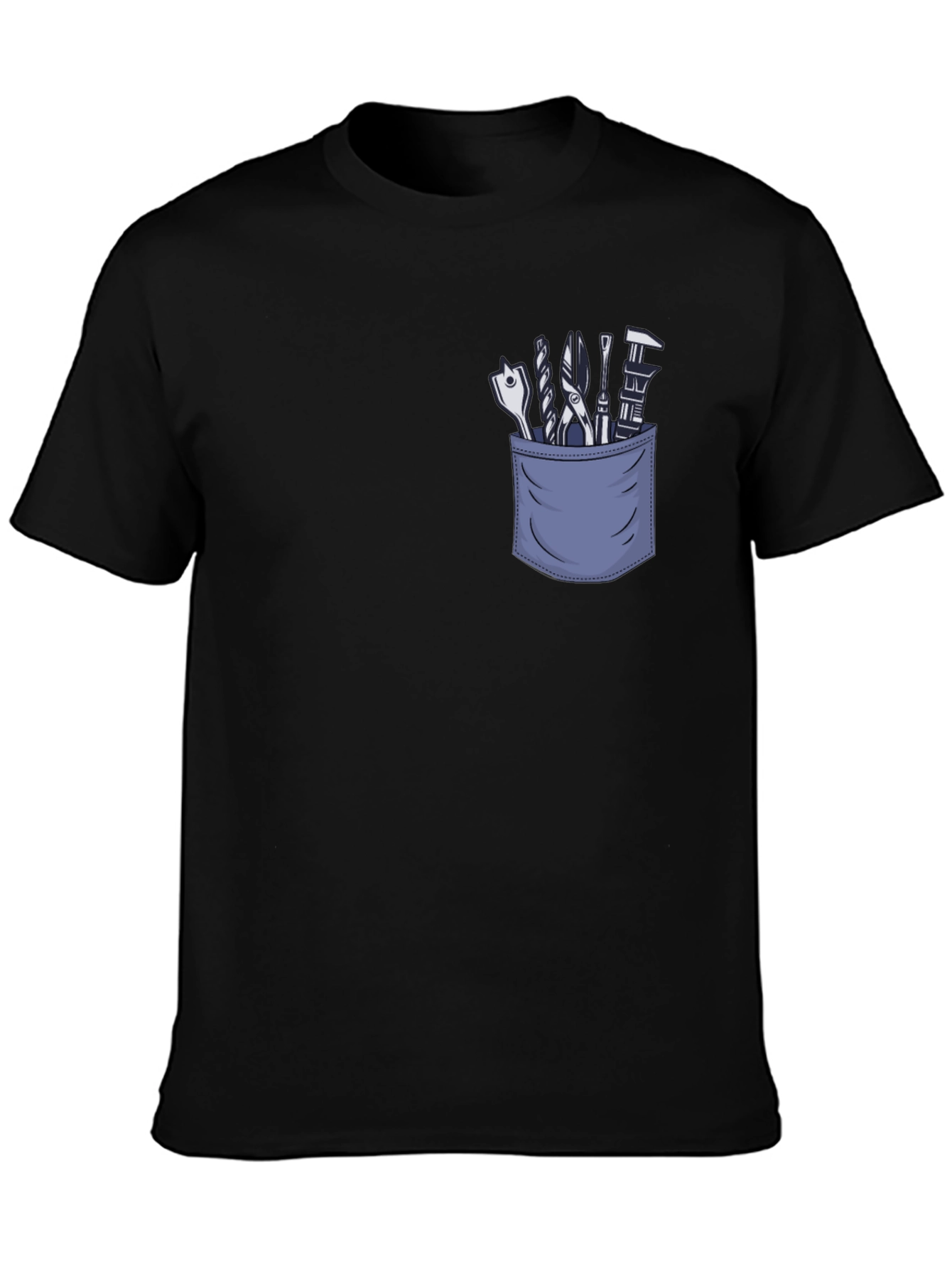 Mens Black T-Shirt with Tool Pocket Graphic