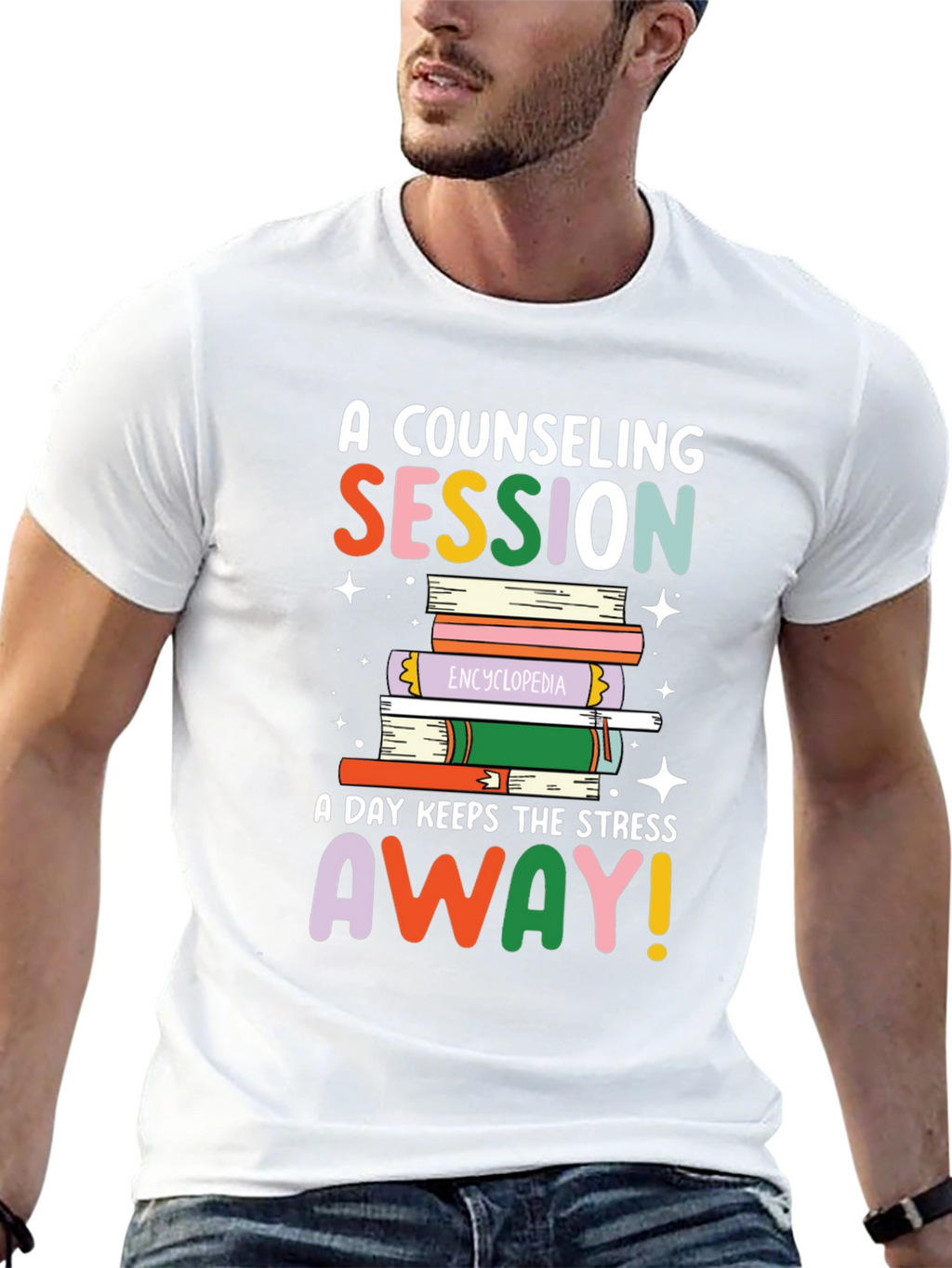 Counseling Session Book Stack Graphic Tee