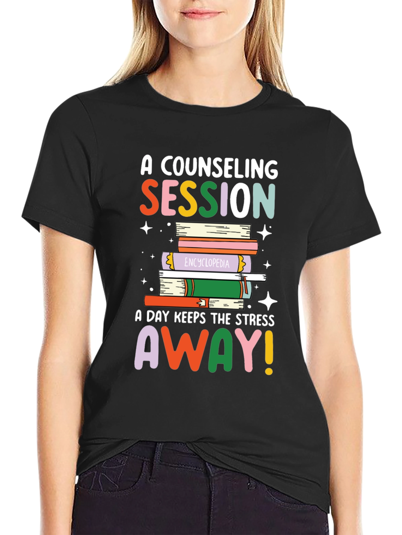 Counseling Session Book Stack Graphic Tee