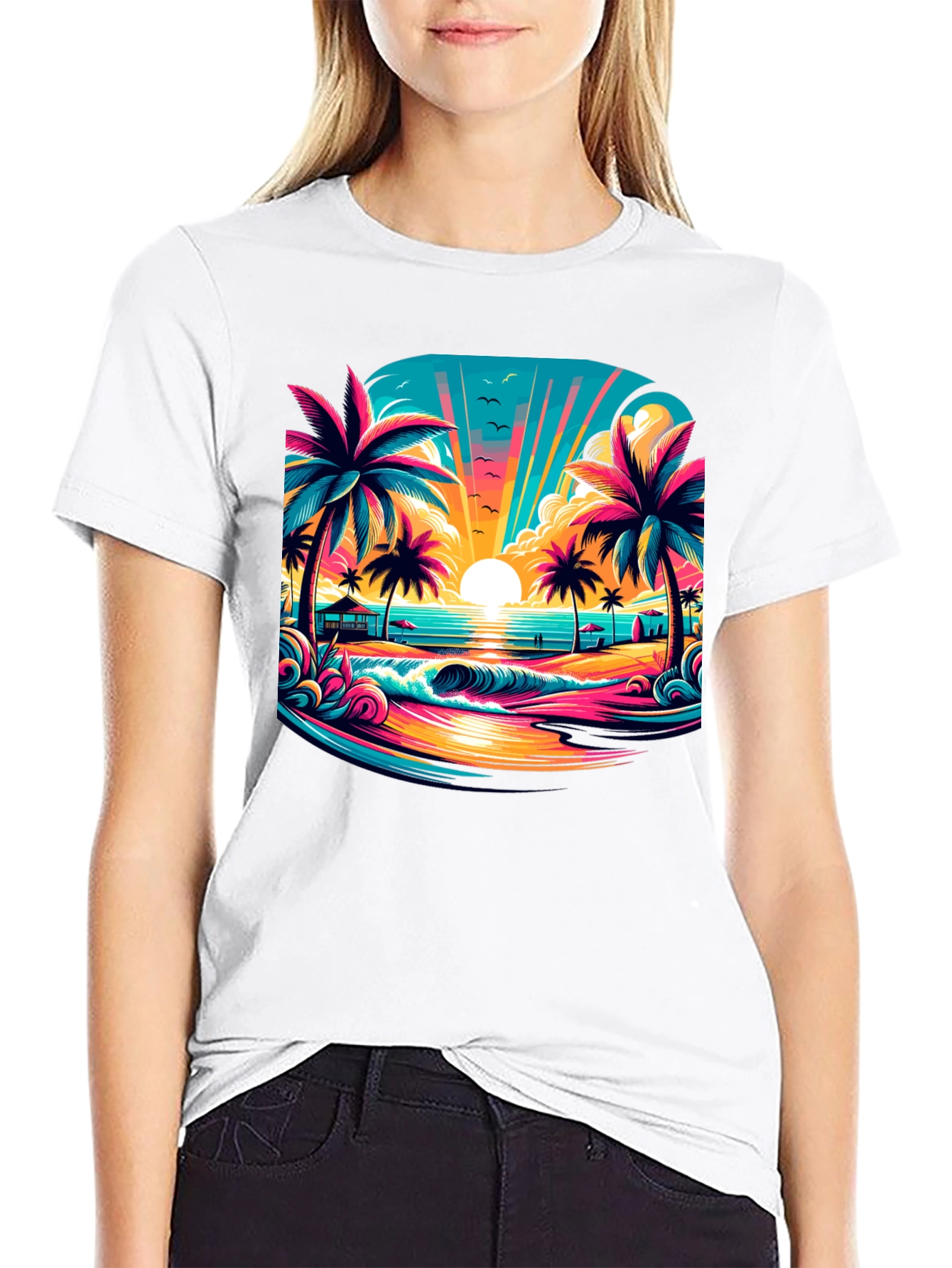 Vibrant Sunset Beach Graphic Tee