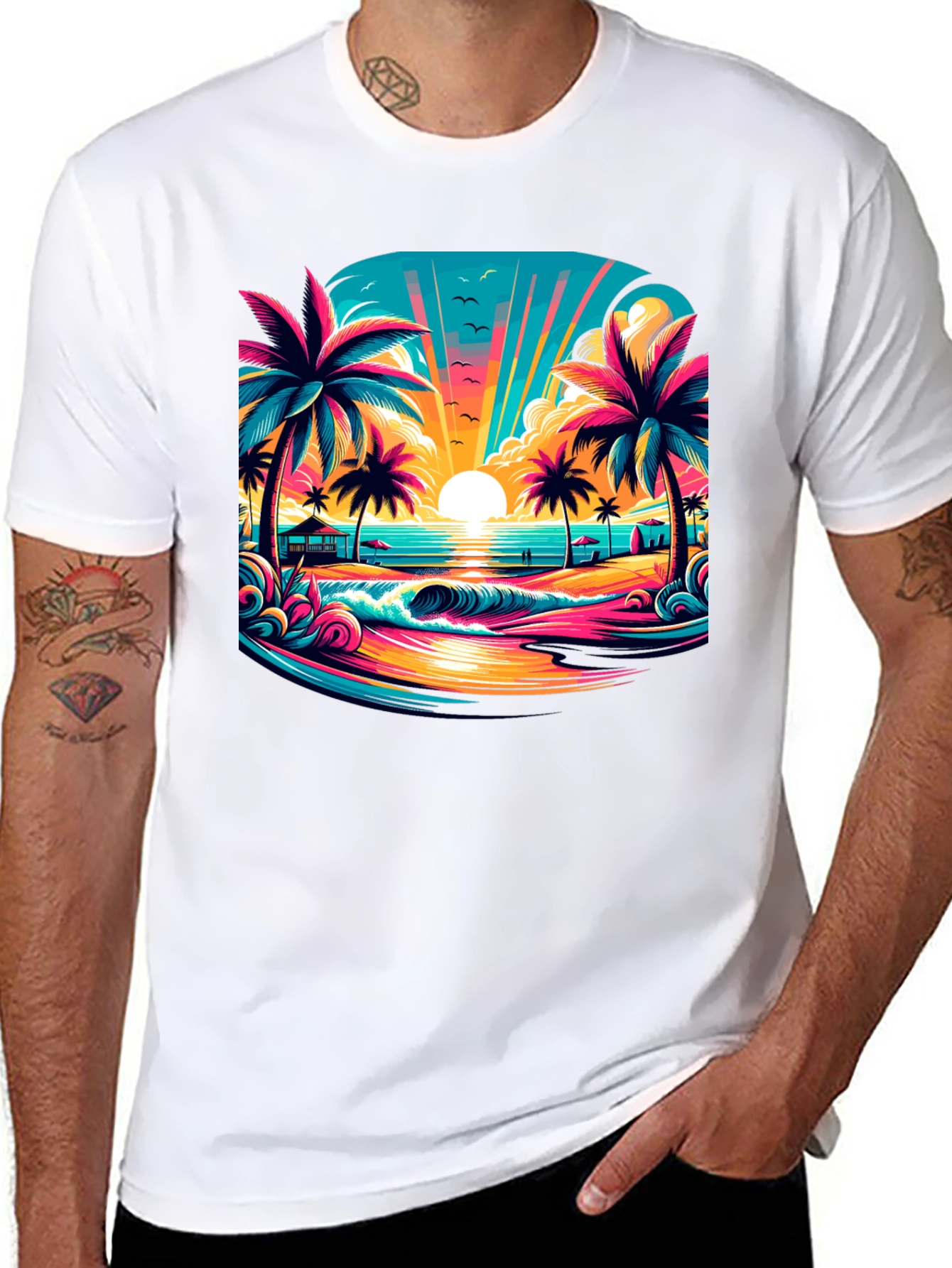 Vibrant Sunset Beach Graphic Tee
