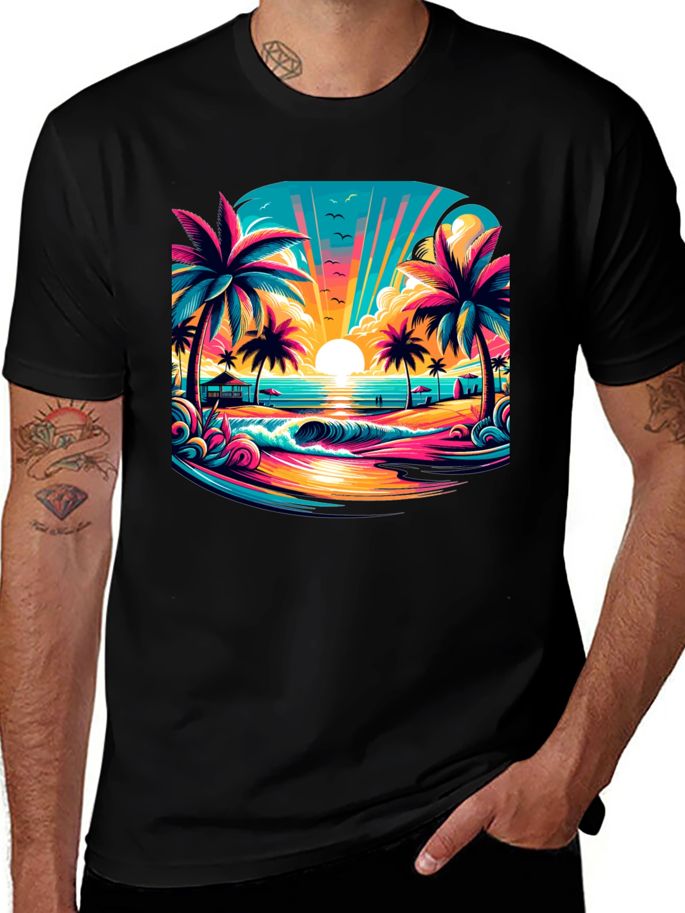 Vibrant Sunset Beach Graphic Tee