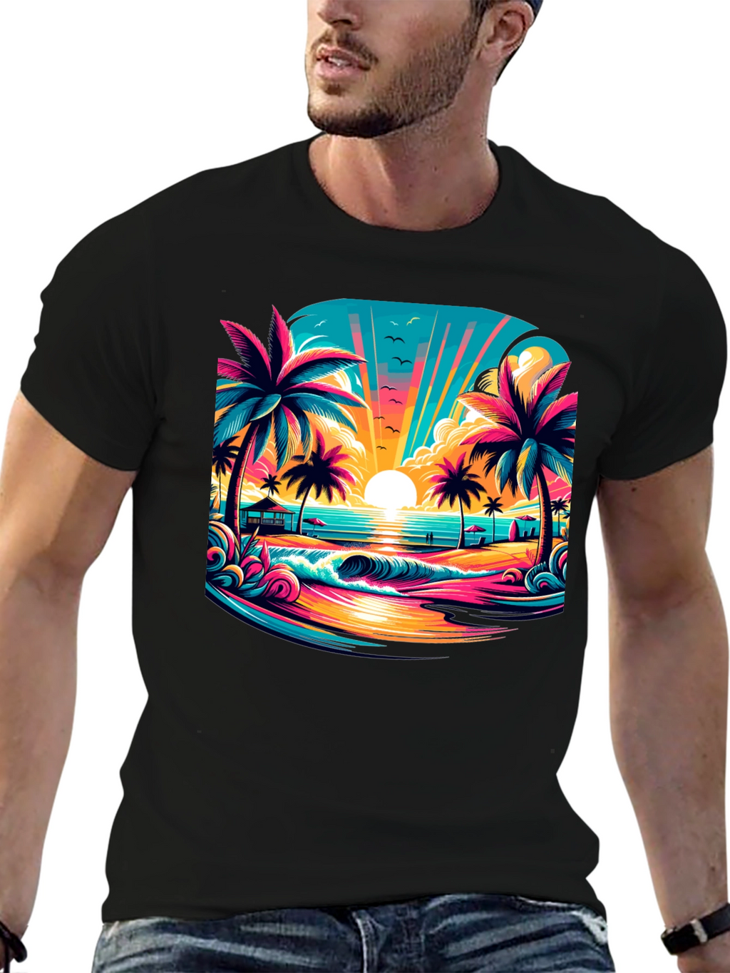 Vibrant Sunset Beach Graphic Tee