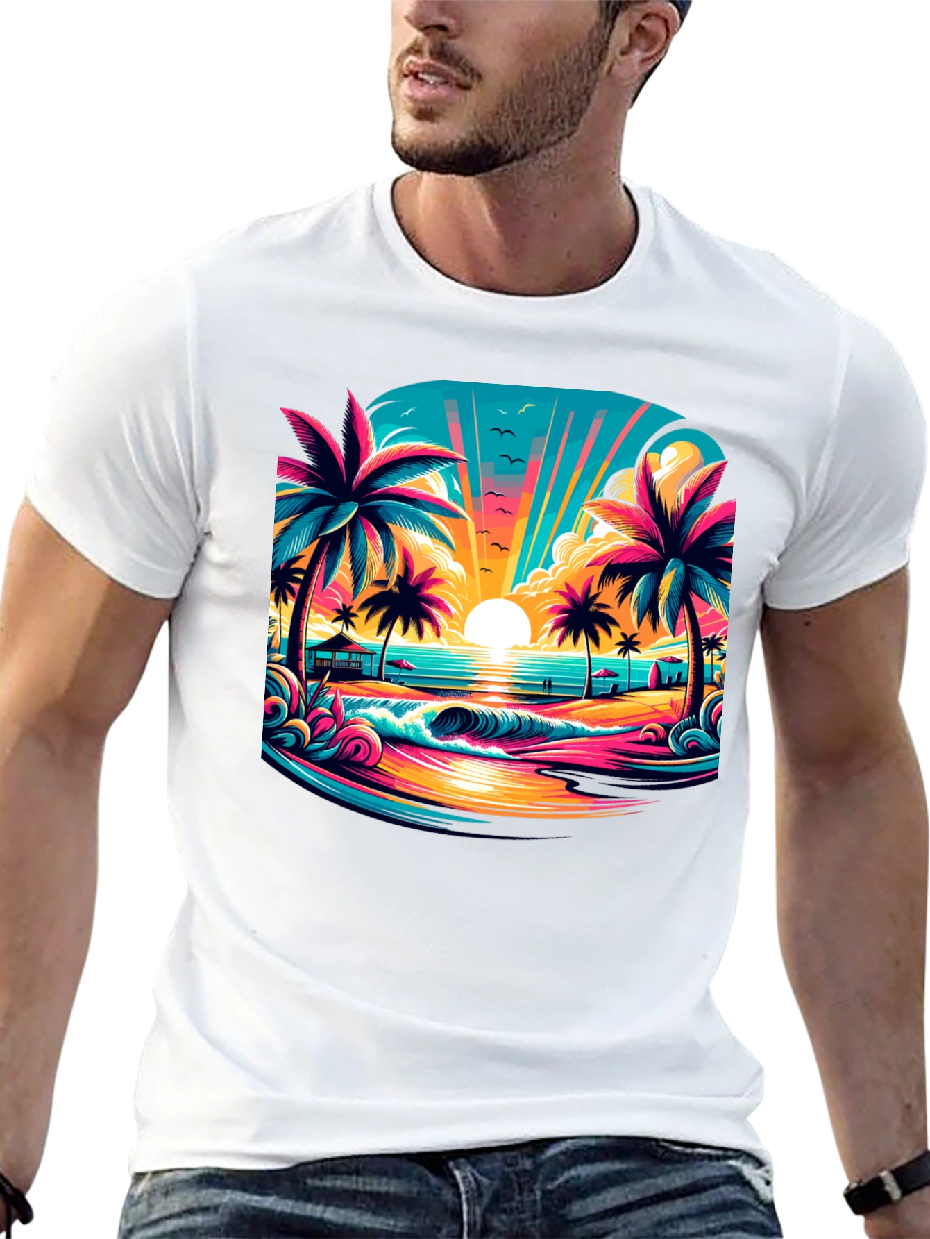 Vibrant Sunset Beach Graphic Tee