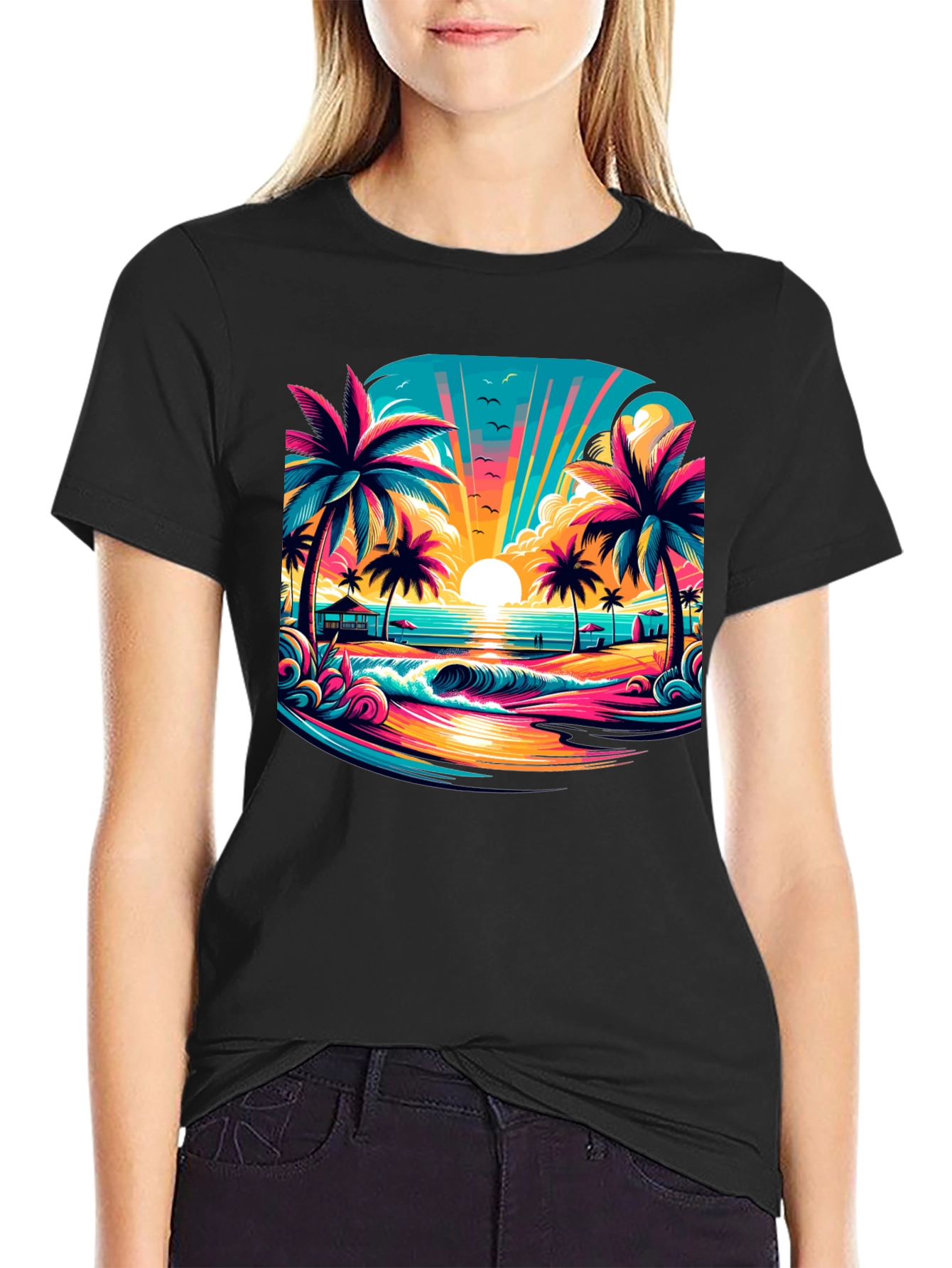 Vibrant Sunset Beach Graphic Tee