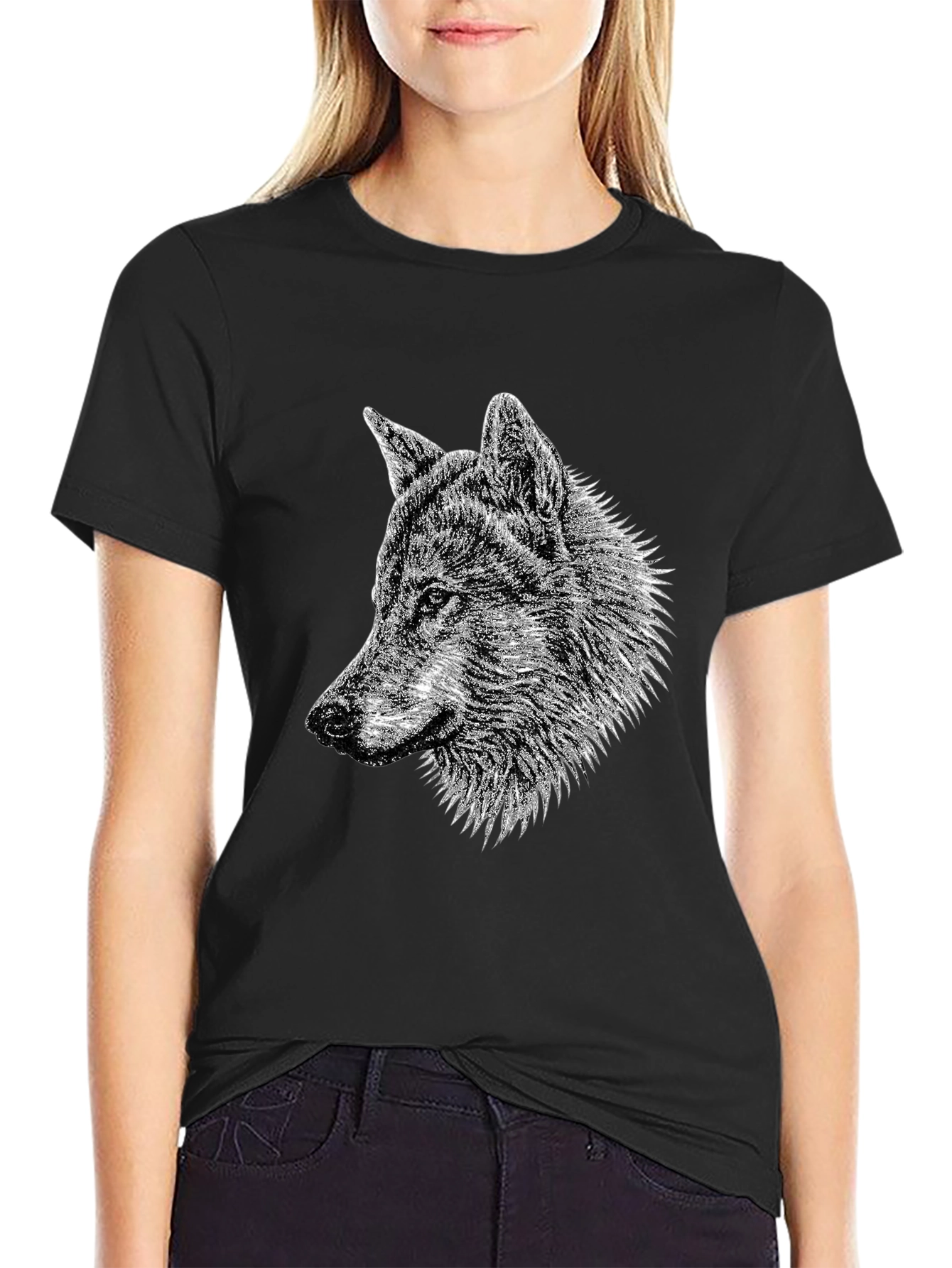 Wolf Graphic Tee - Black Cotton T-Shirt