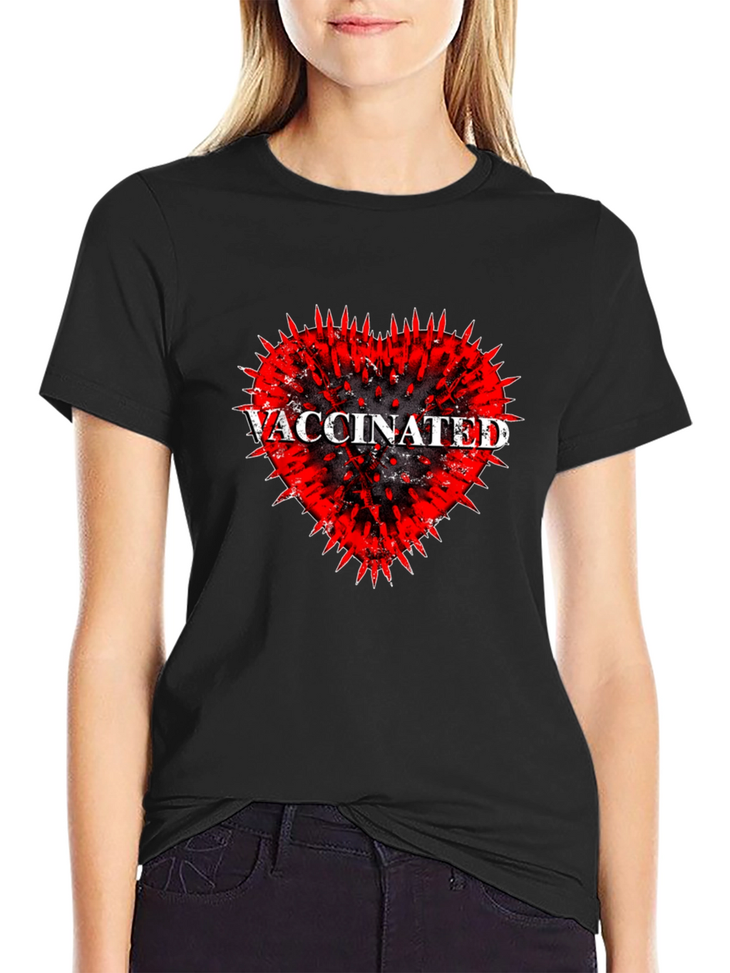 Vaccinated Heart Graphic Tee - Black Cotton T-Shirt