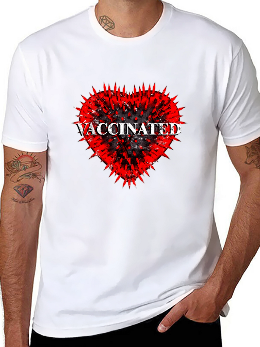 Vaccinated Heart Graphic Tee - Black Cotton T-Shirt