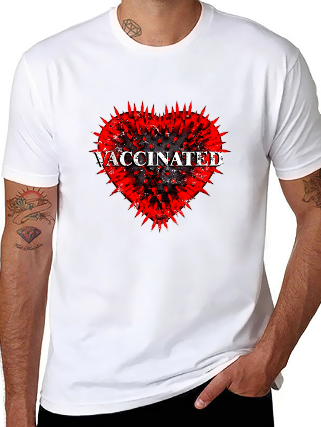 Vaccinated Heart Graphic Tee - Black Cotton T-Shirt