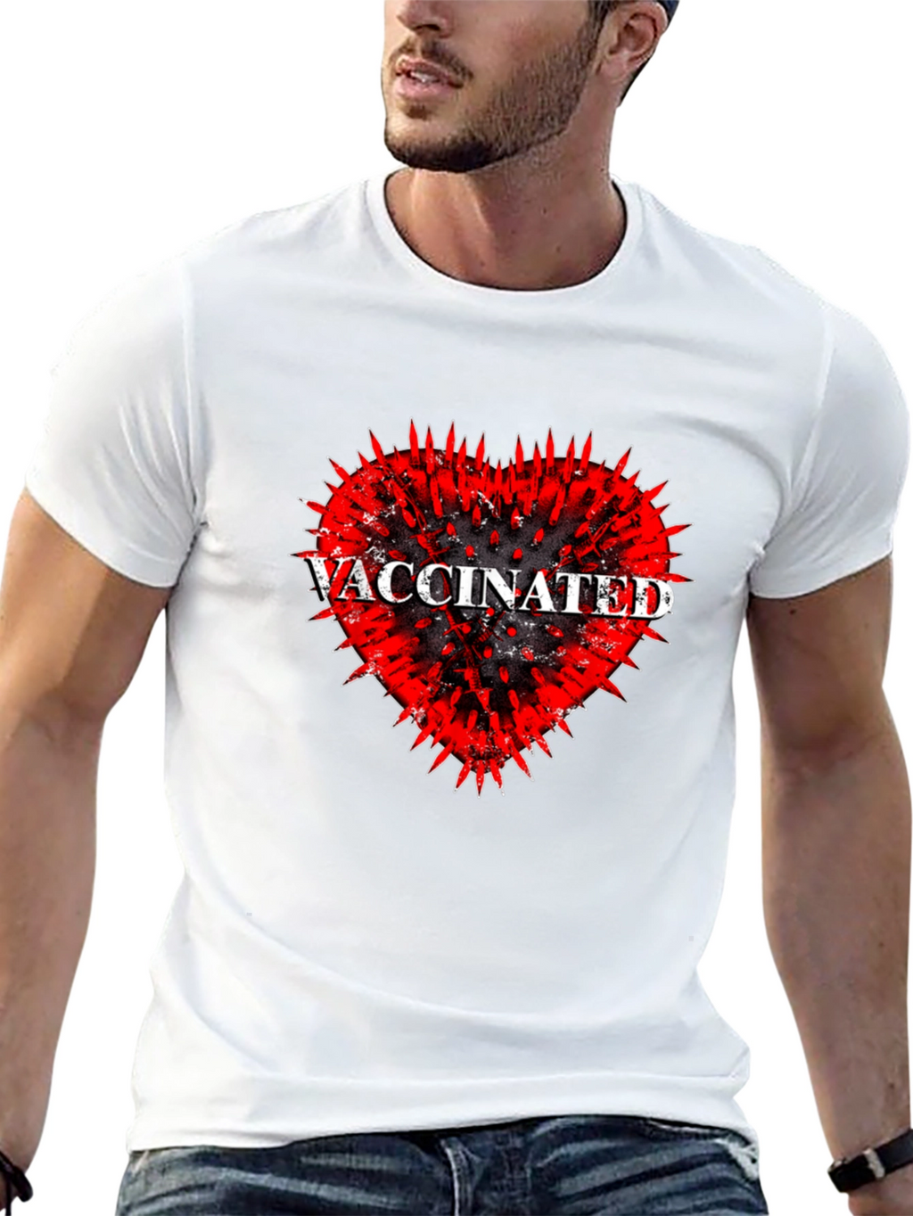 Vaccinated Heart Graphic Tee - Black Cotton T-Shirt