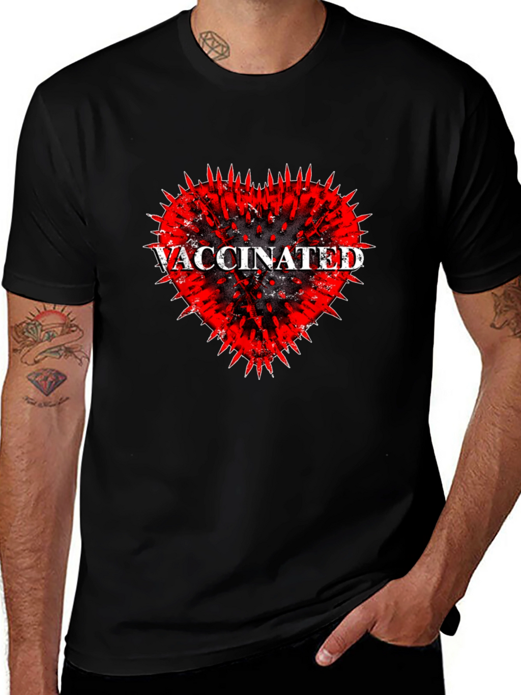 Vaccinated Heart Graphic Tee - Black Cotton T-Shirt