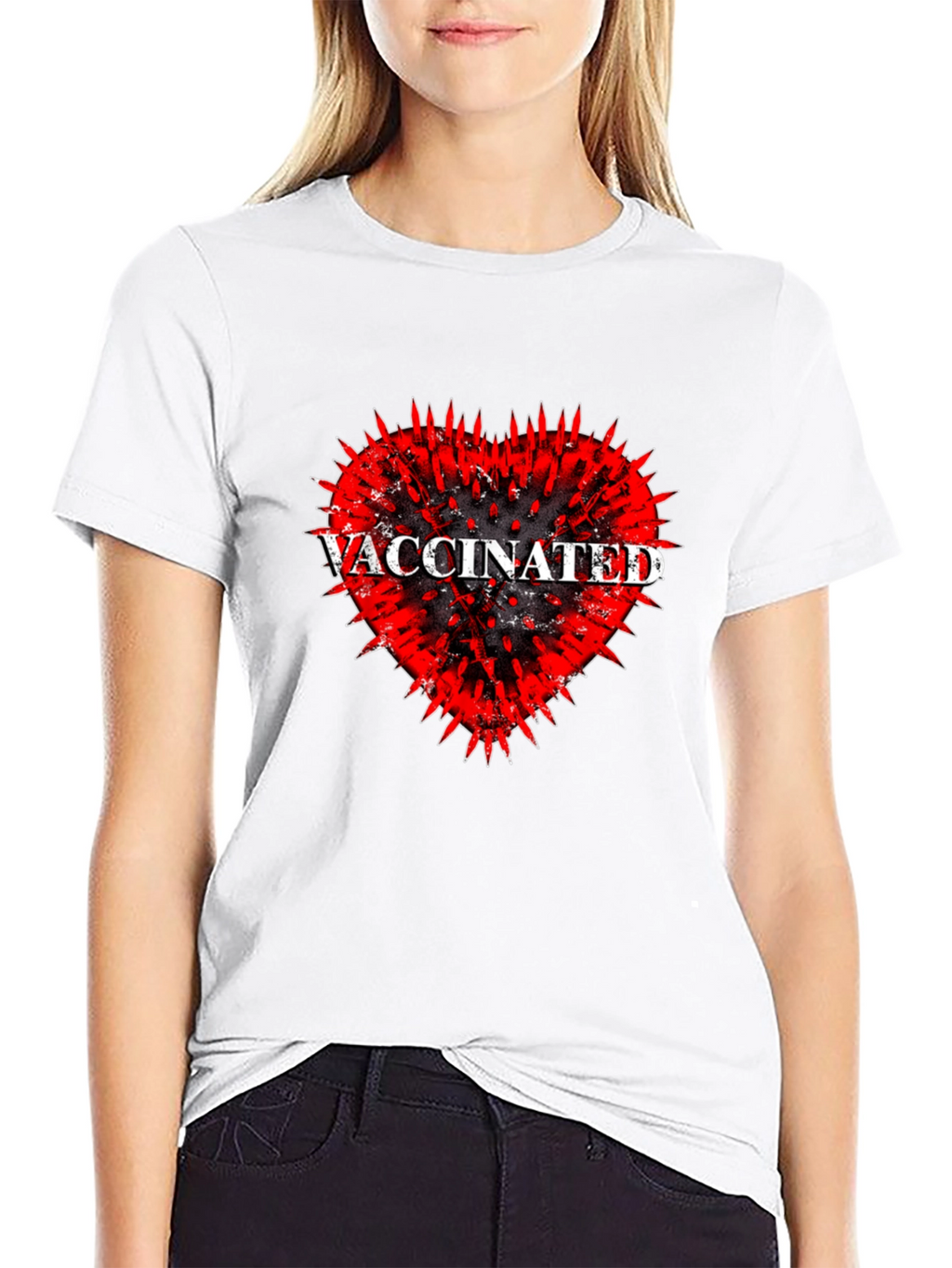 Vaccinated Heart Graphic Tee - Black Cotton T-Shirt