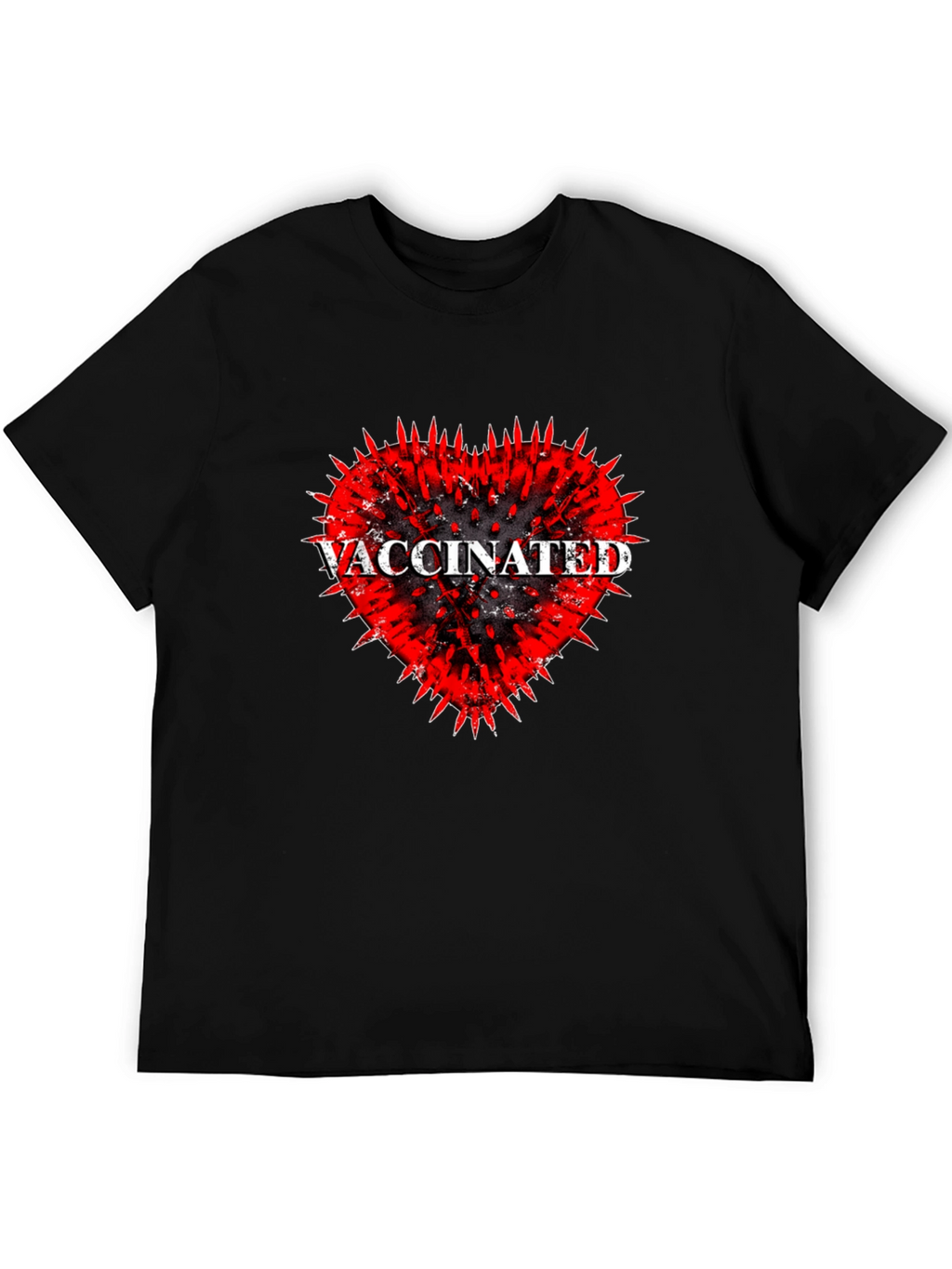 Vaccinated Heart Graphic Tee - Black Cotton T-Shirt