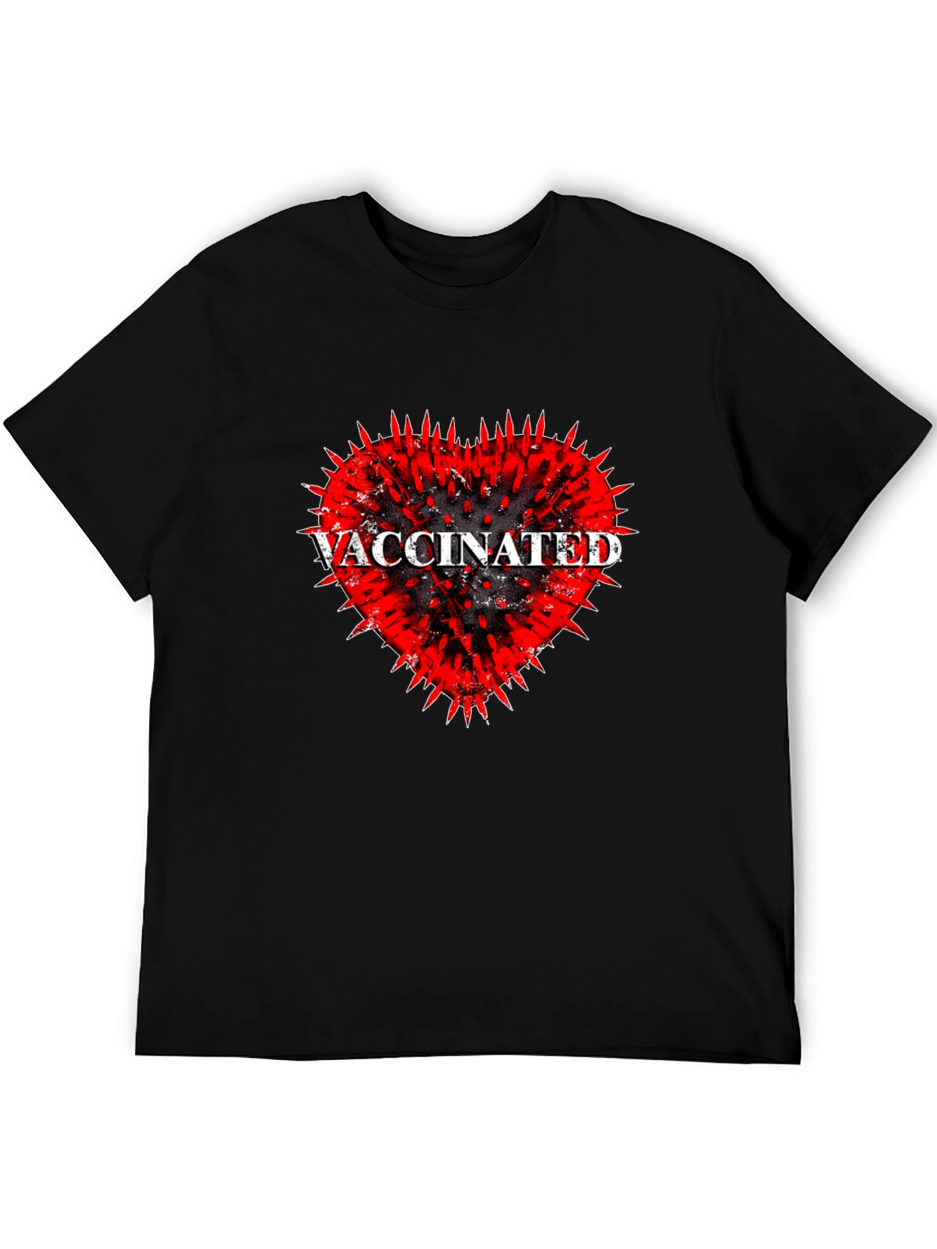 Vaccinated Heart Graphic Tee - Black Cotton T-Shirt