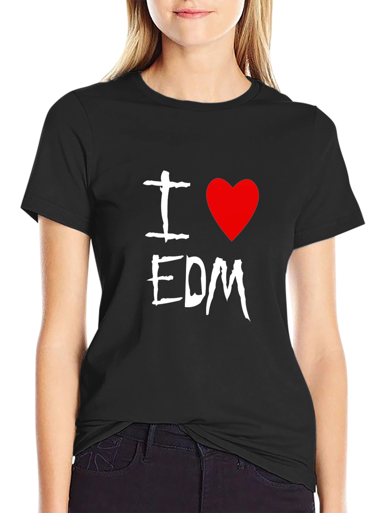 I Love EDM Graphic Tee - Black Cotton Blend Casual T-Shirt