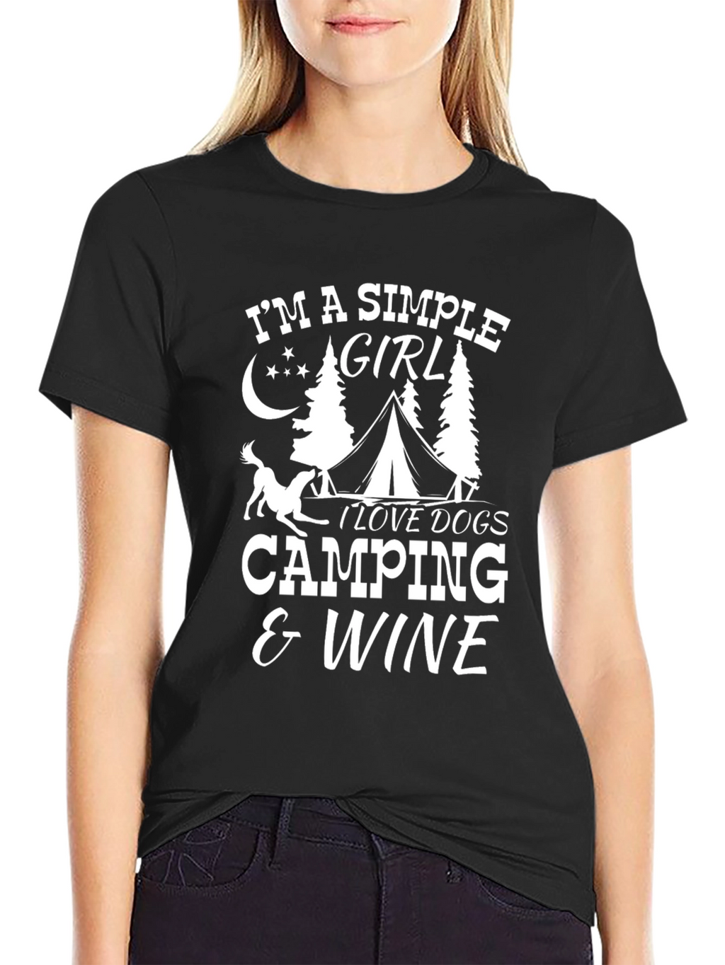 Simple Girl Camping & Wine Graphic T-Shirt