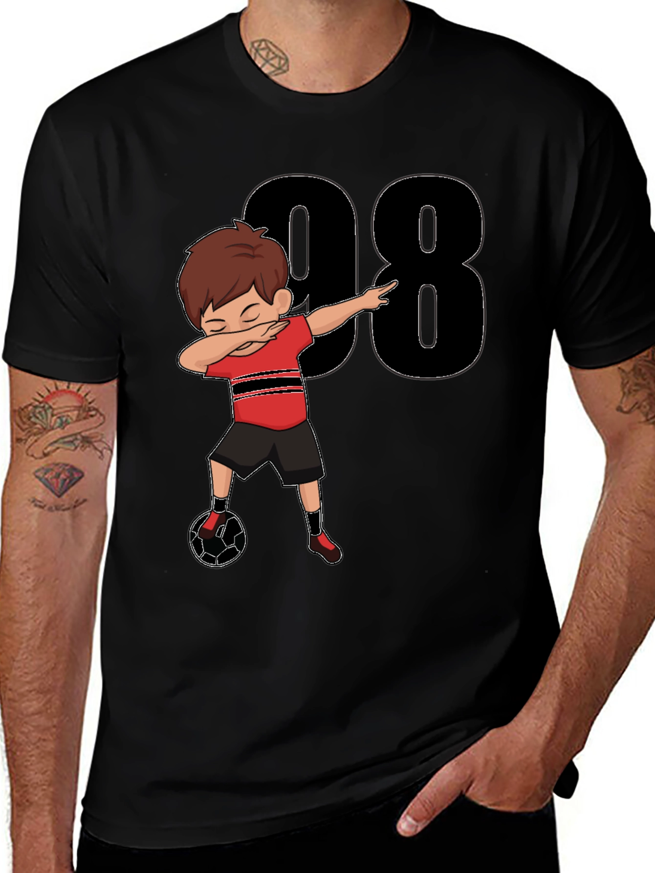 Dabbing Soccer Boy T-Shirt - Black Jersey Number 98