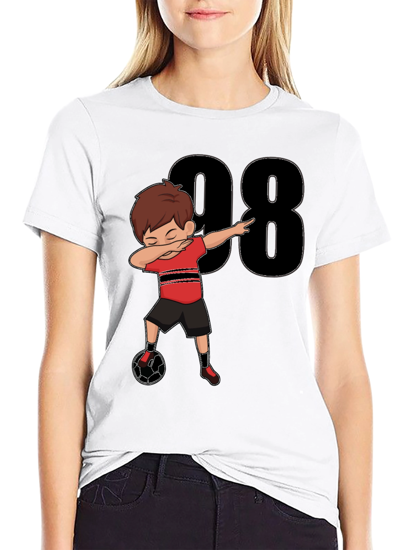 Dabbing Soccer Boy T-Shirt - Black Jersey Number 98
