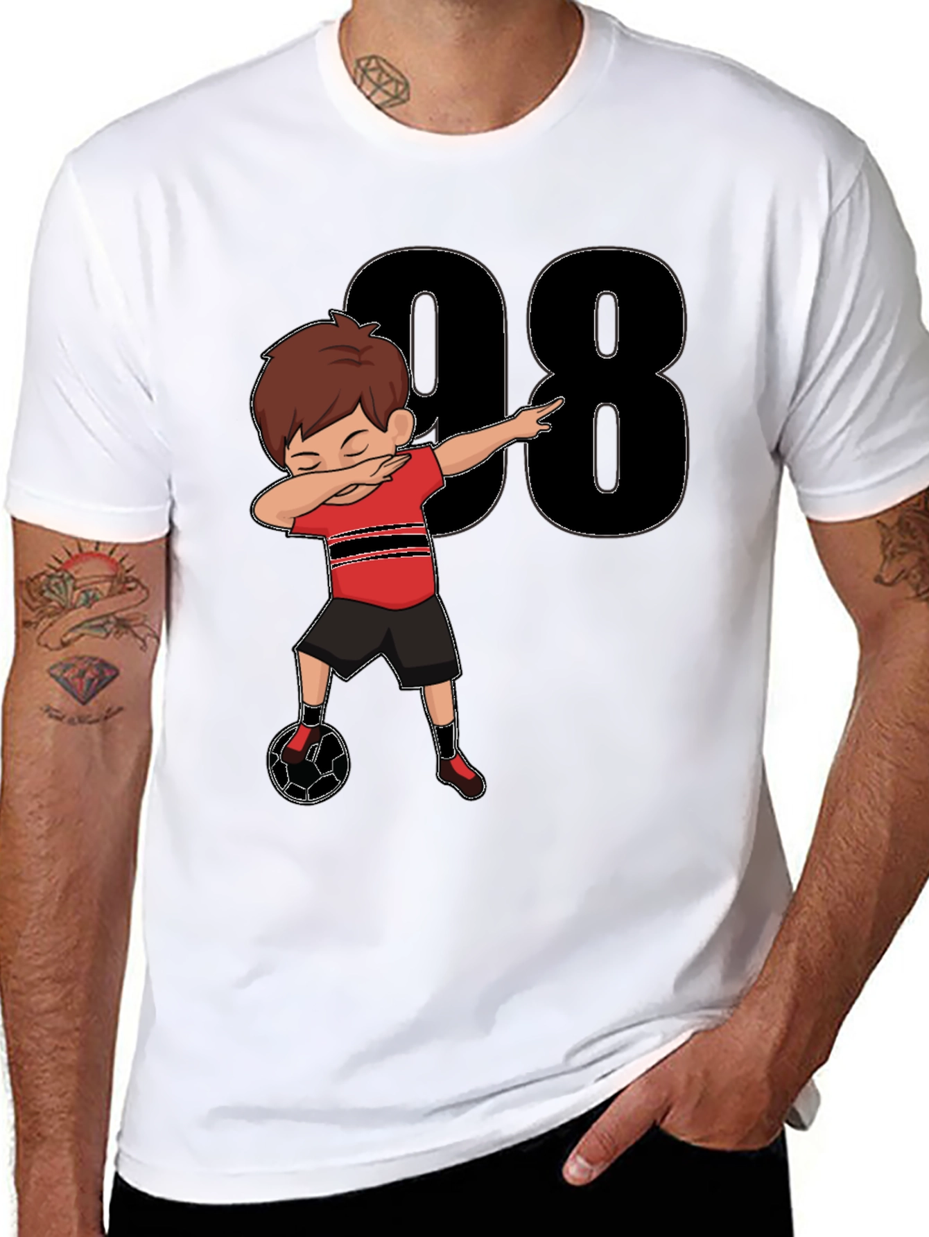 Dabbing Soccer Boy T-Shirt - Black Jersey Number 98