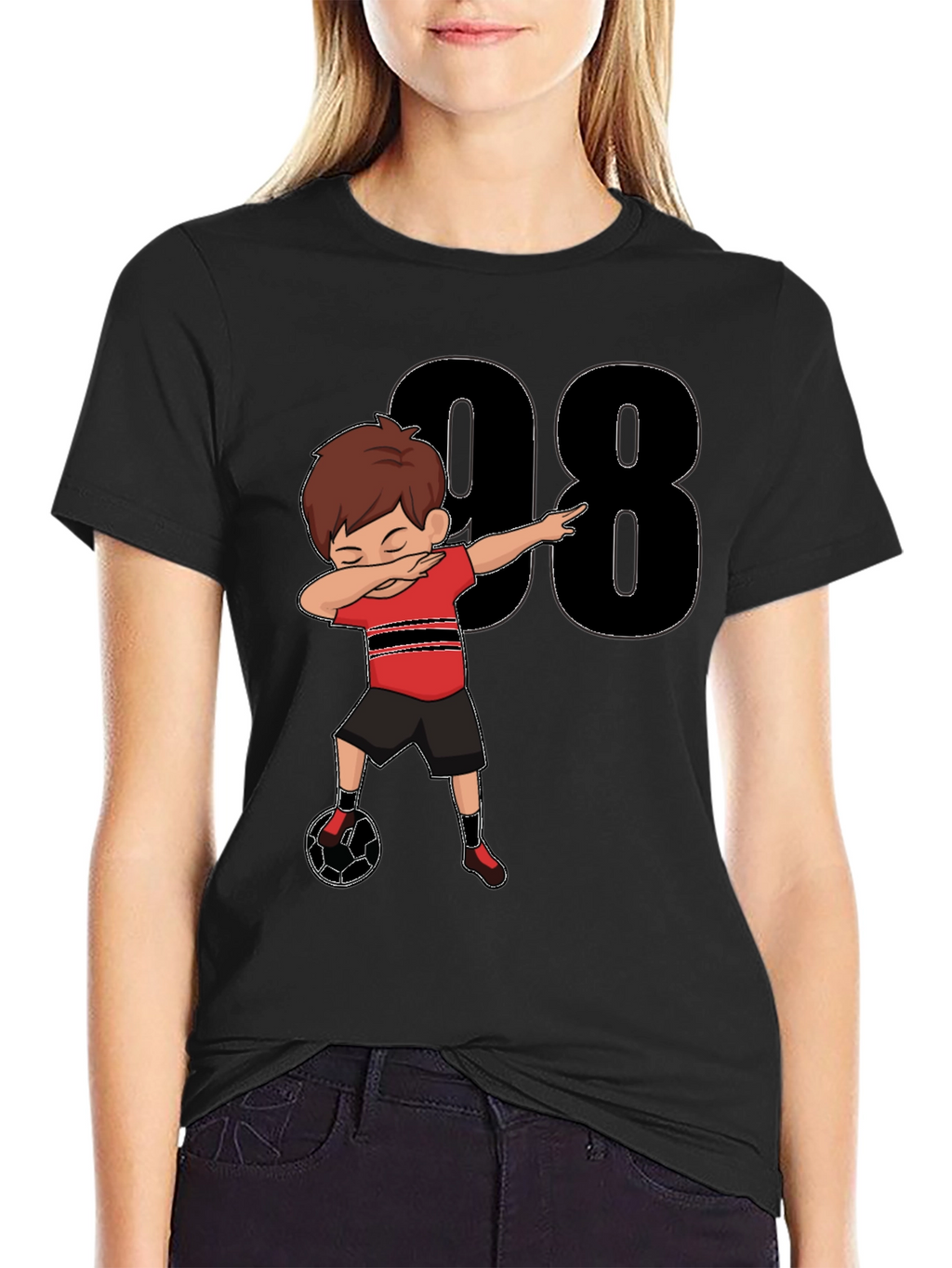 Dabbing Soccer Boy T-Shirt - Black Jersey Number 98