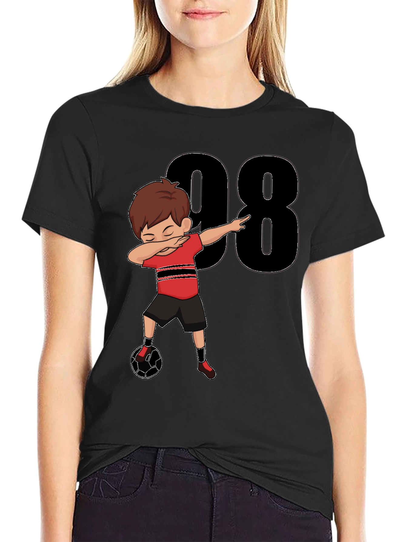 Dabbing Soccer Boy T-Shirt - Black Jersey Number 98