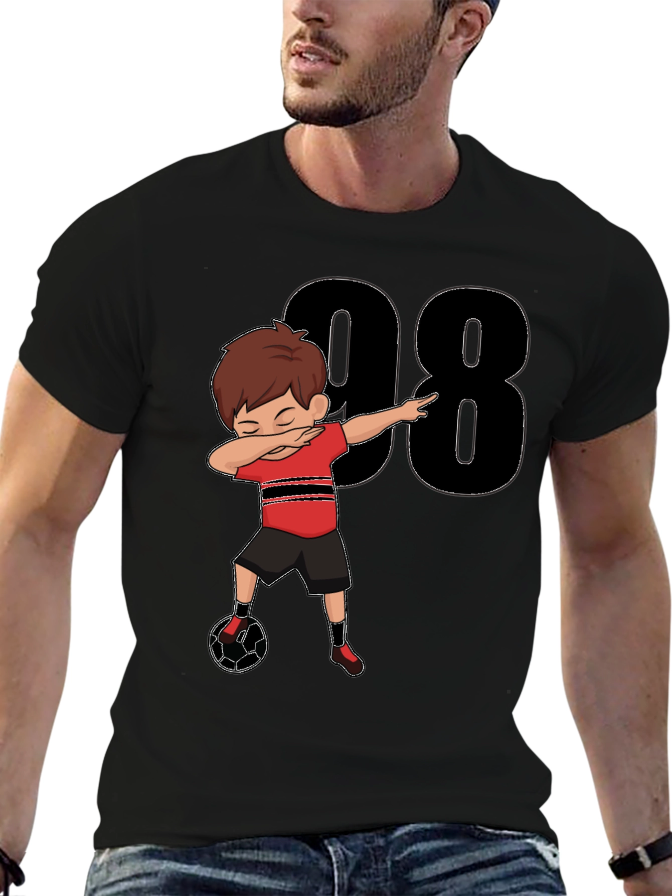 Dabbing Soccer Boy T-Shirt - Black Jersey Number 98