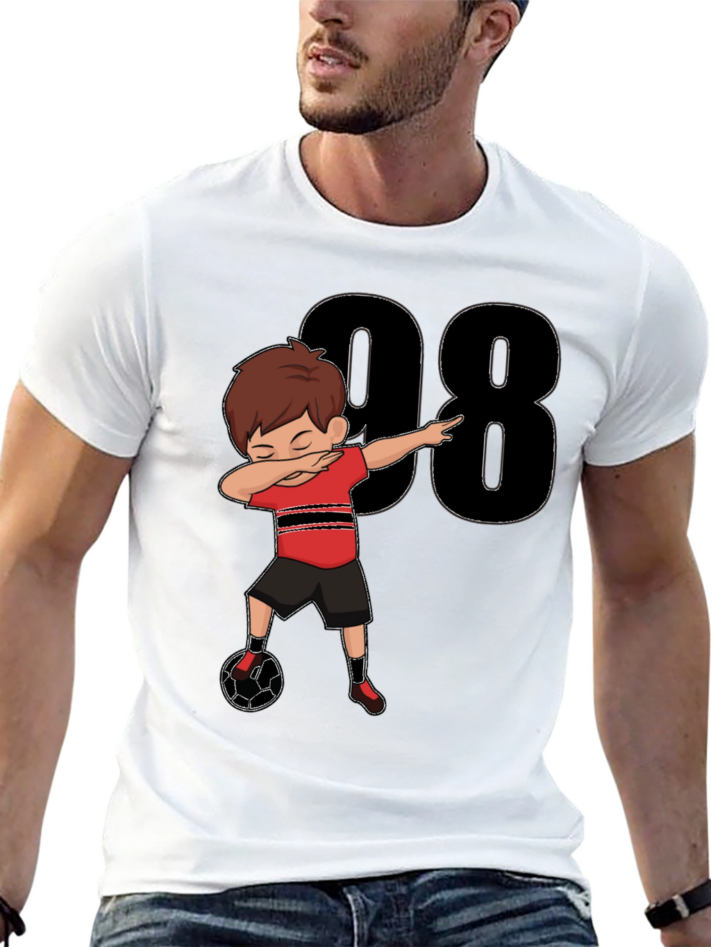Dabbing Soccer Boy T-Shirt - Black Jersey Number 98