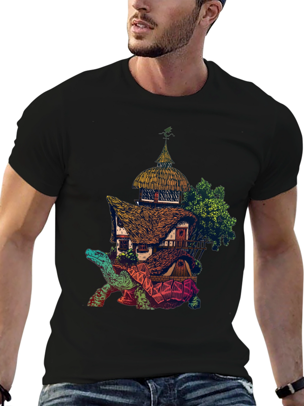 Fantasy Turtle House Graphic Tee - Unique Design