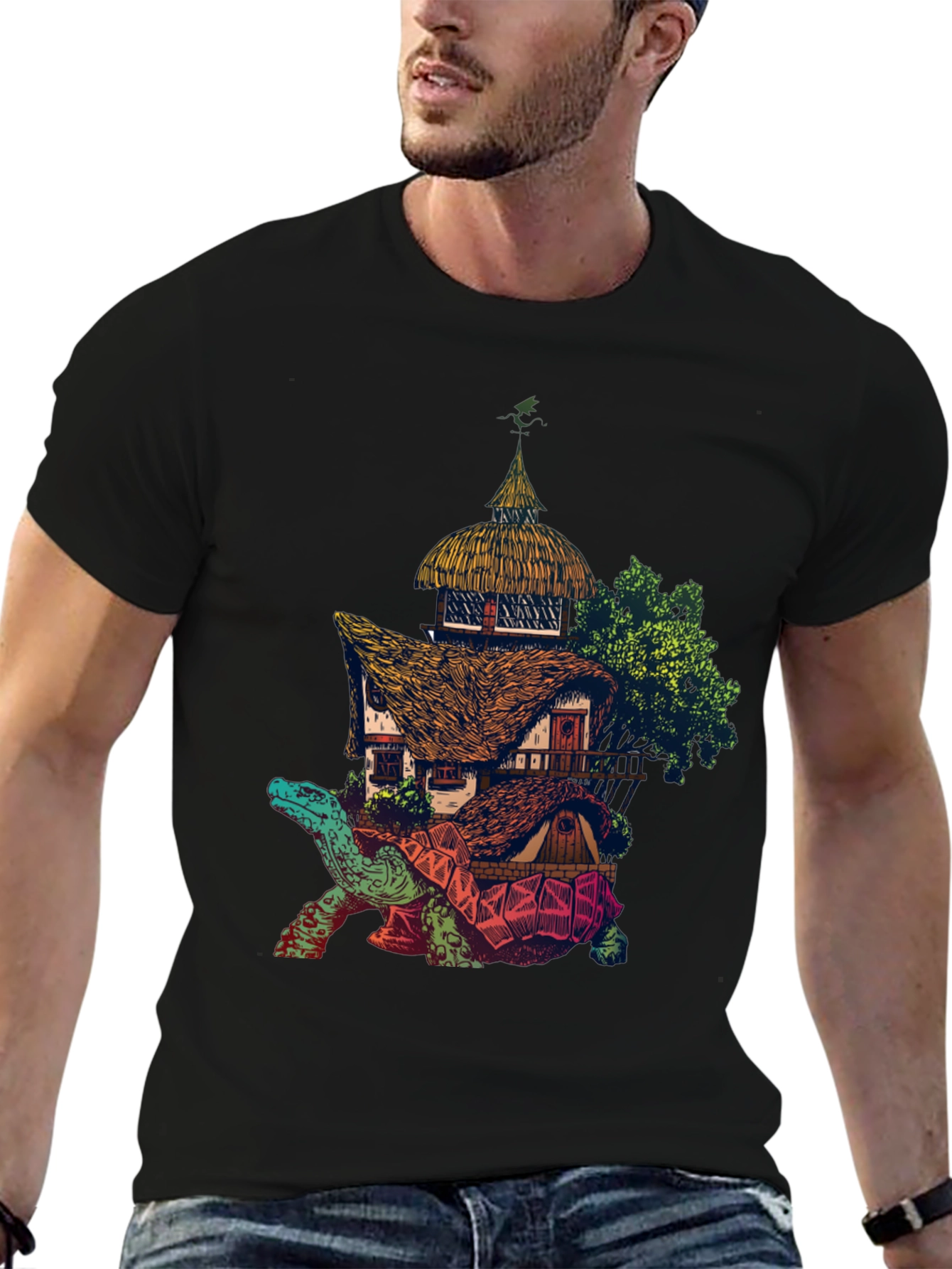 Fantasy Turtle House Graphic Tee - Unique Design