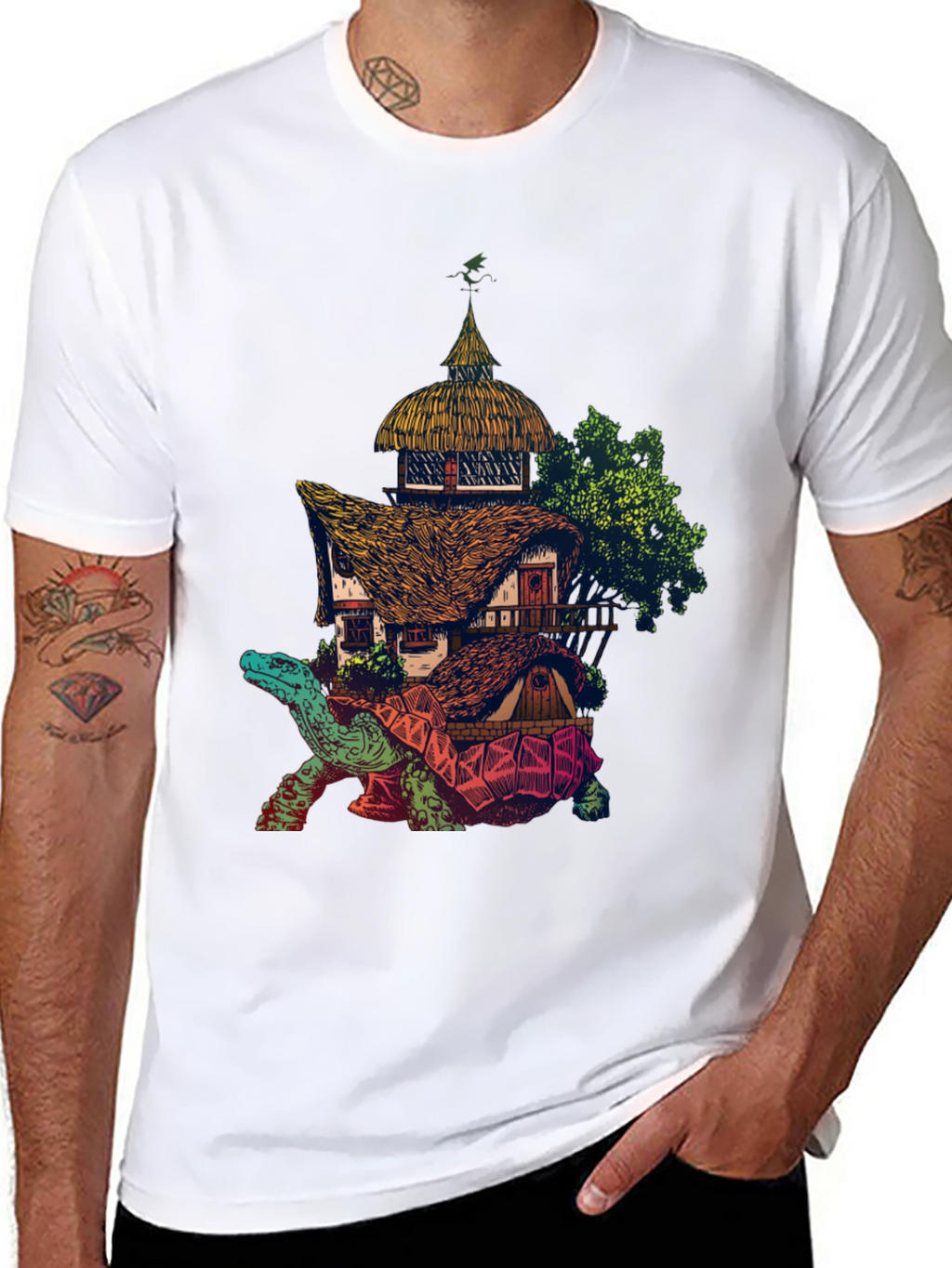 Fantasy Turtle House Graphic Tee - Unique Design