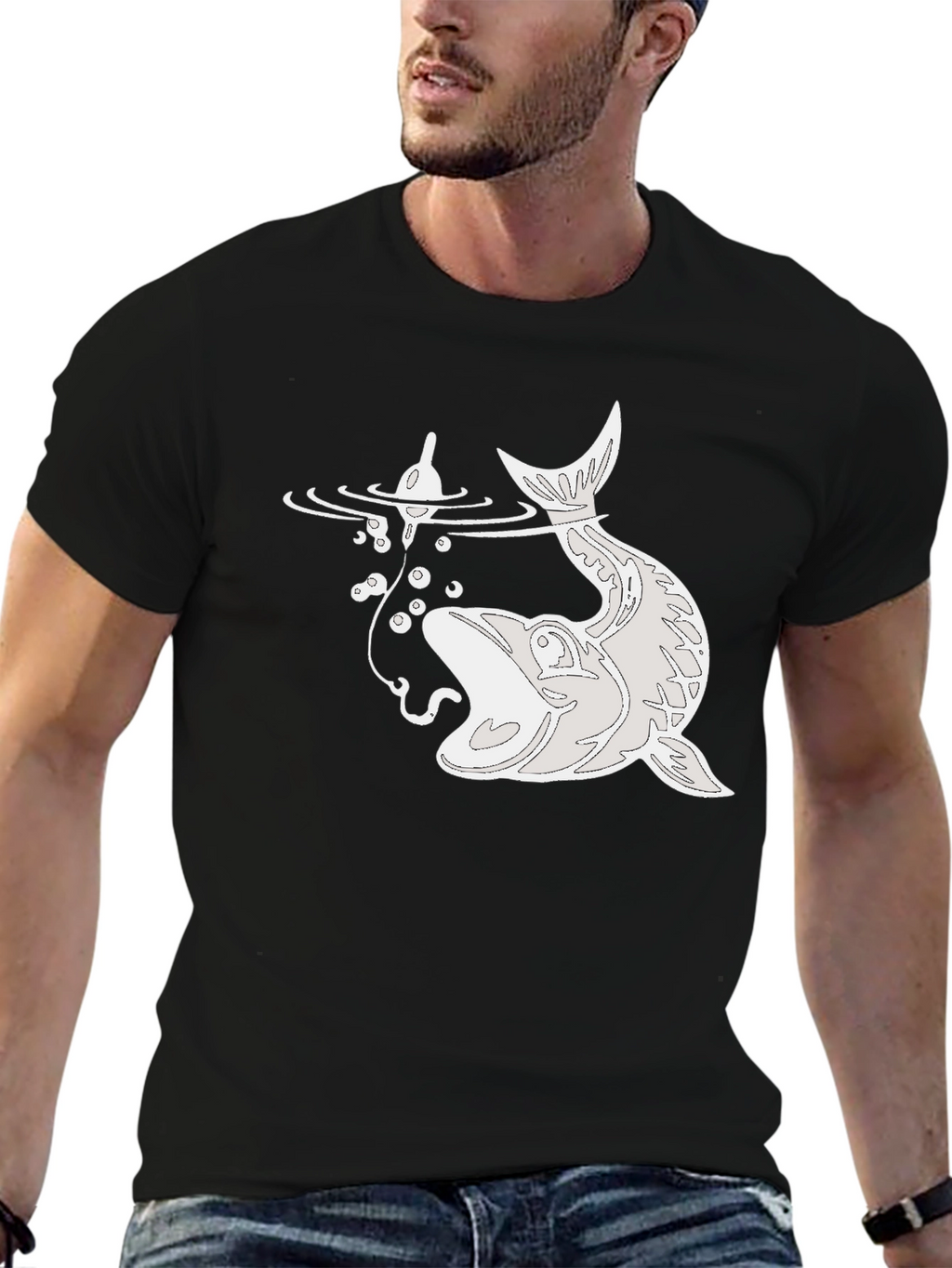 Fishing Lure Catch T-Shirt - Black Cotton