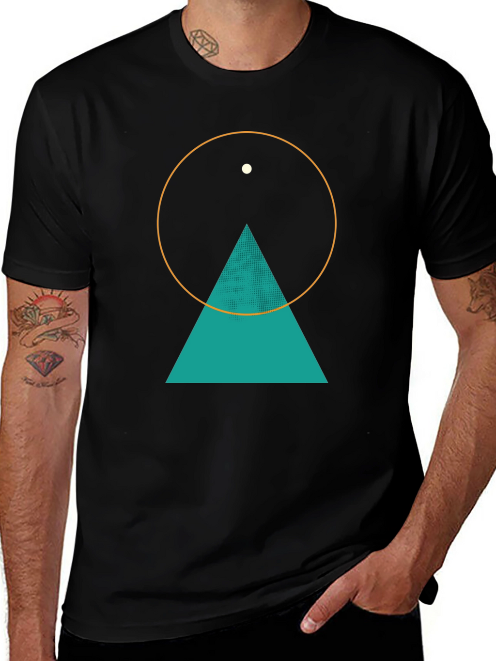 Geometric Graphic Tee - Circle Triangle & Dot Design