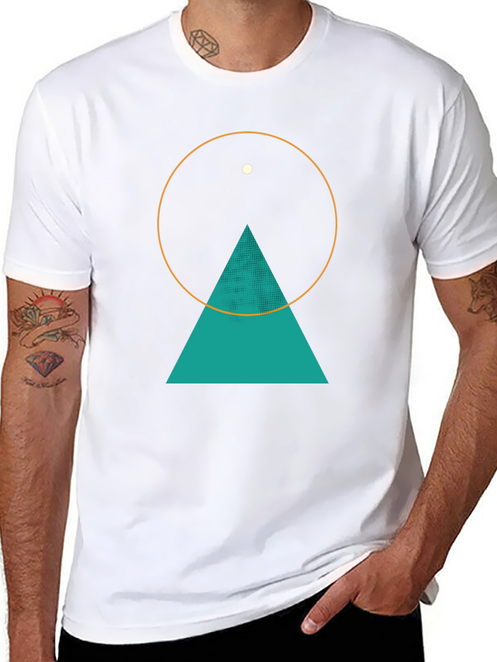 Geometric Graphic Tee - Circle Triangle & Dot Design