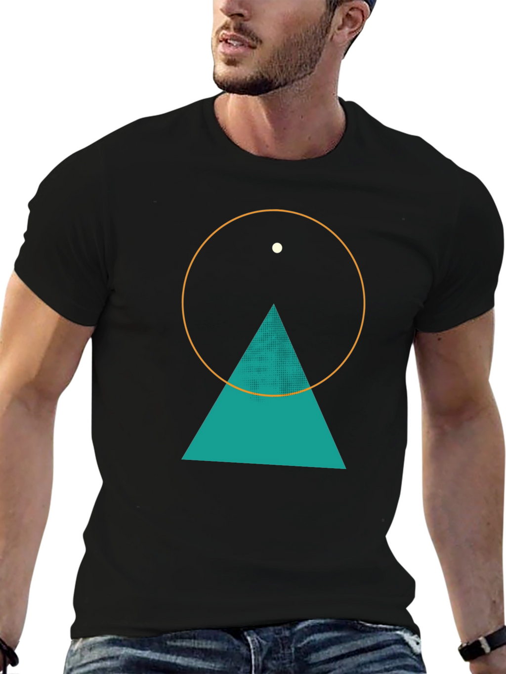Geometric Graphic Tee - Circle Triangle & Dot Design