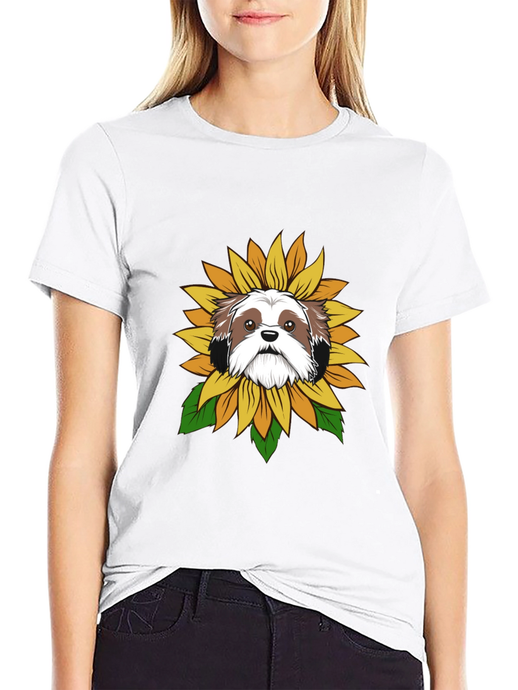 Shih Tzu Sunflower Graphic Tee - Black