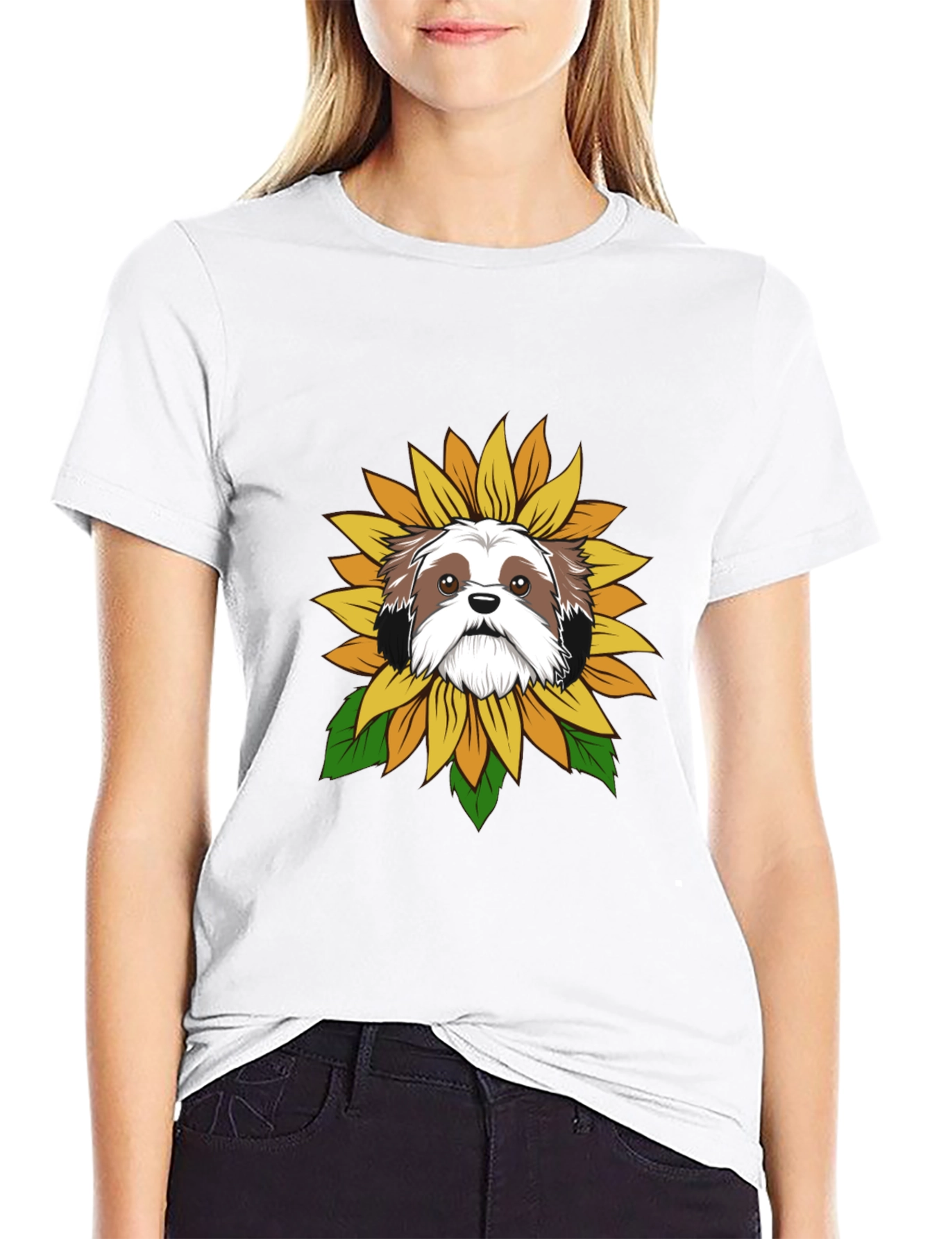 Shih Tzu Sunflower Graphic Tee - Black