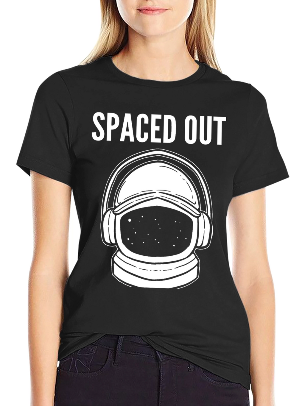 Spaced Out Astronaut Graphic T-Shirt - Black Cotton Blend
