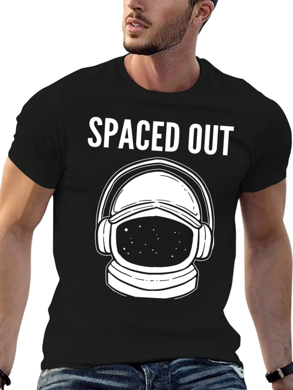 Spaced Out Astronaut Graphic T-Shirt - Black Cotton Blend