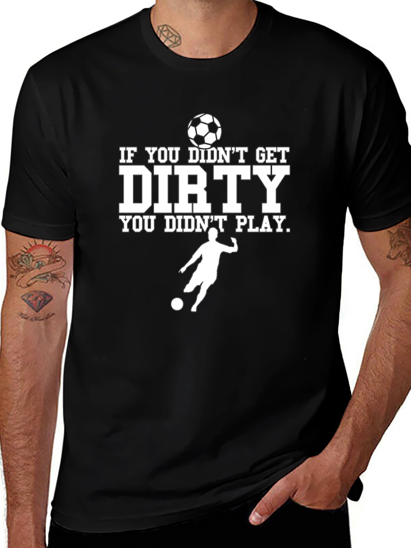 Dirty Soccer Player Black Graphic T-Shirt